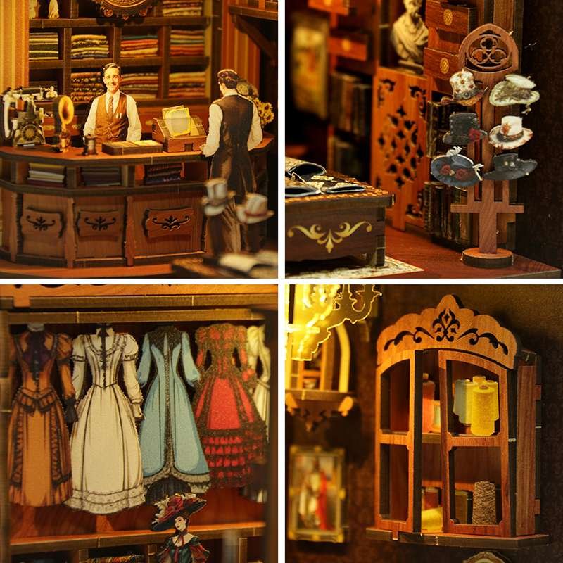 Vintage Tailor Shop DIY Miniature House Kit – Retro British-Style Bookend