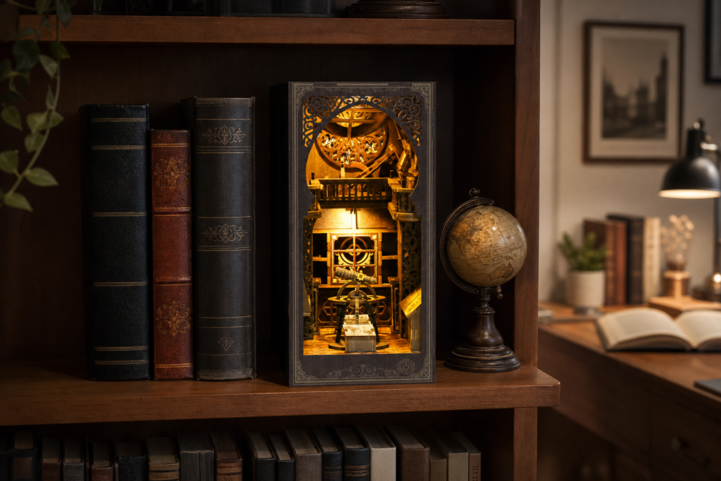 Celestial Observatory DIY Book Nook Kit shown in an AI-generated lifestyle scene