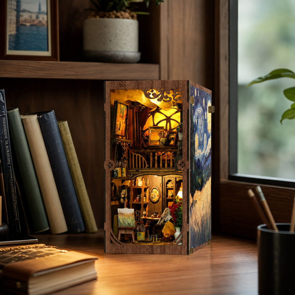 World in a Frame DIY Book Nook Kit shown in an AI-generated lifestyle scene
